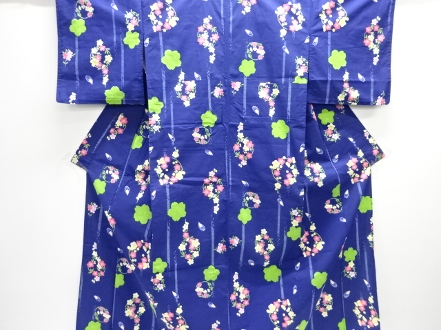 JAPANESE KIMONO / YUKATA / COTTON / SAKURA & FLORAL ROUNDEL CREST